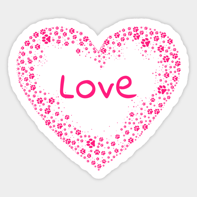 Pink Paw Print Love Heart Sticker by Designs_by_KC